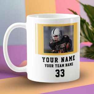 Mug Photo de joueur jaune noir Nom Numéro Équipe