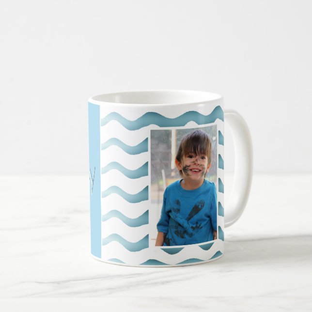 Mug Photo de joyeux anniversaire garçon vague bleue ab (Devant droit)
