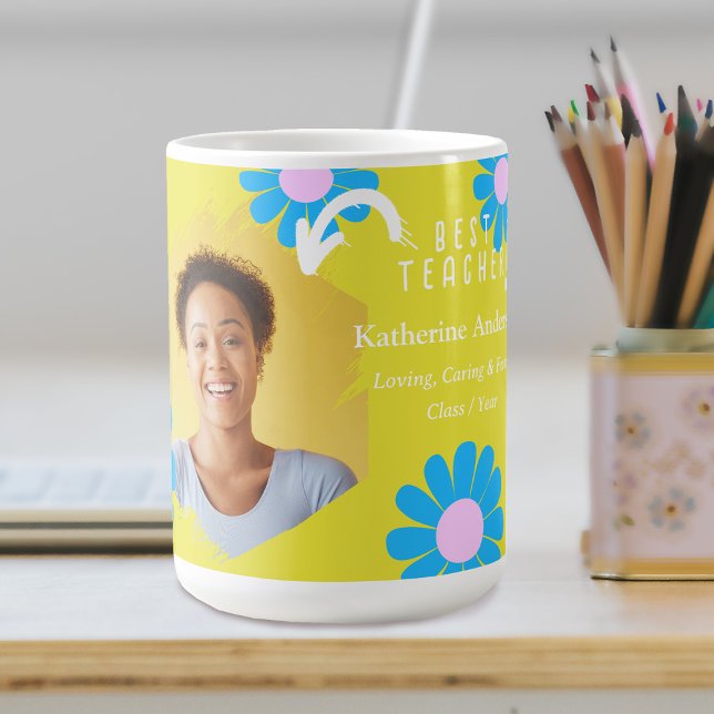 Mug Photo de la meilleure enseignante Daisy jaune (Daisy best Teacher Bright Yellow Coffee Mug.)