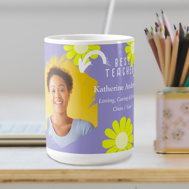 Mug Photo de la meilleure enseignante Daisy lilas (Daisy Best Teacher Lilac Coffee Mug.)