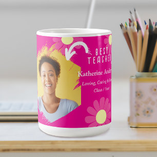 Mug Photo de la meilleure enseignante Daisy rouge