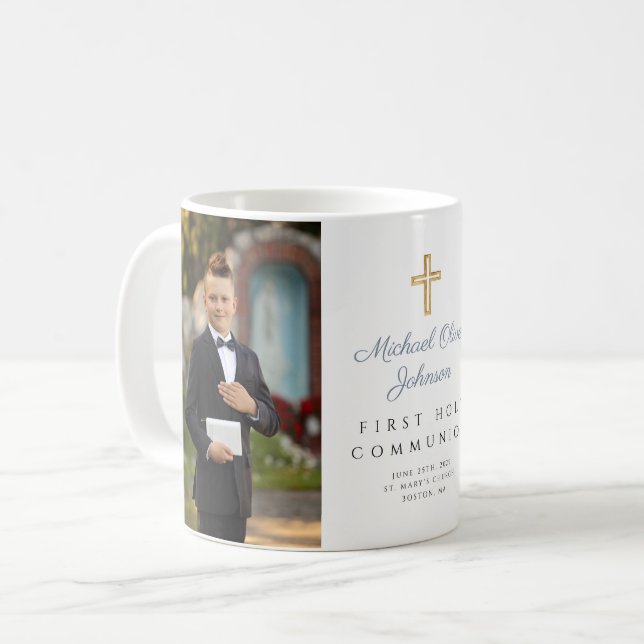 Mug Photo de la première communion d'un garçon avec un (Devant gauche)