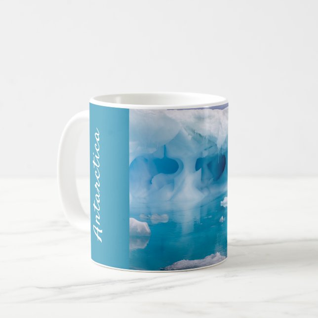 Mug Photo de l'iceberg Antarctique avec texte (Devant gauche)