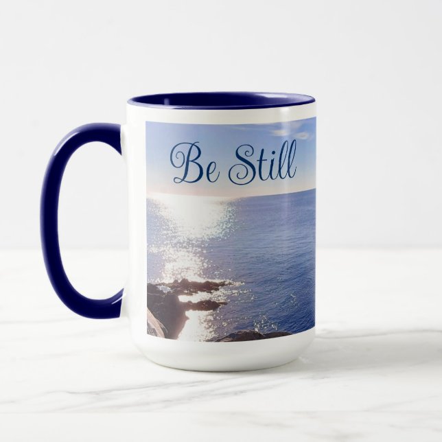Mug Photo de l'océan bleu calme Bible Verse Know God (Gauche)
