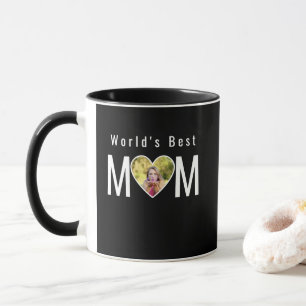 Mug Photo de maman dans un cadre de cœur noir Calligra