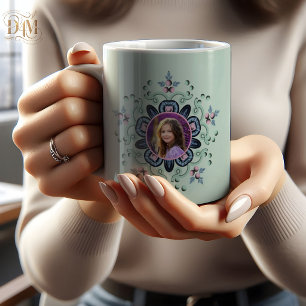 Mug Photo de mandala floral turquoise moderne avec gri