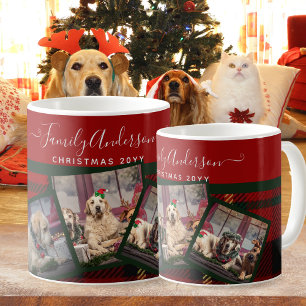 Mug photo de Noël - Collage Tartan Rouge