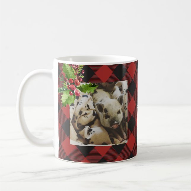 Mug Photo de Noël de plaid de Buffalo rouge et noir (Gauche)