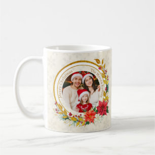 Mug Photo de Noël - Famille au cercle de gui pailleté 