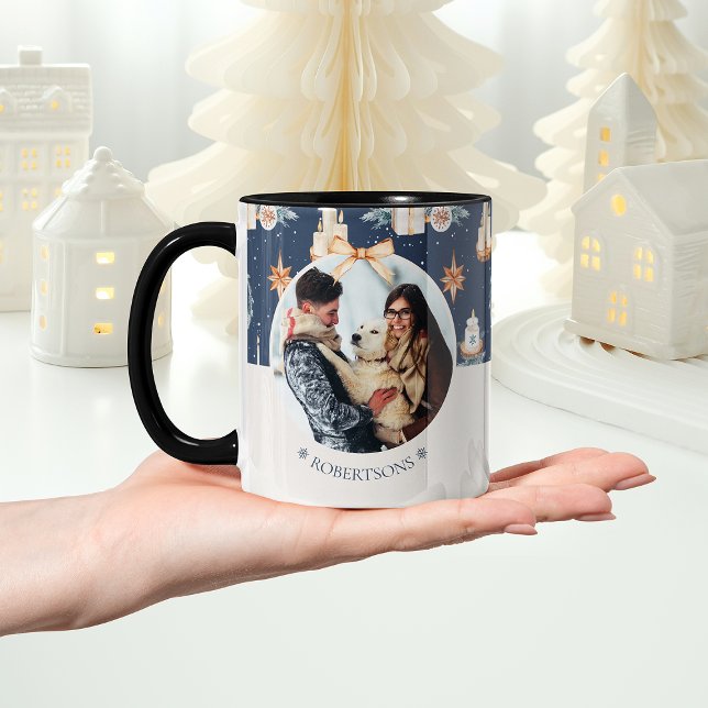 Mug photo de Noël personnalisé avec nom de famille (Créateur téléchargé)