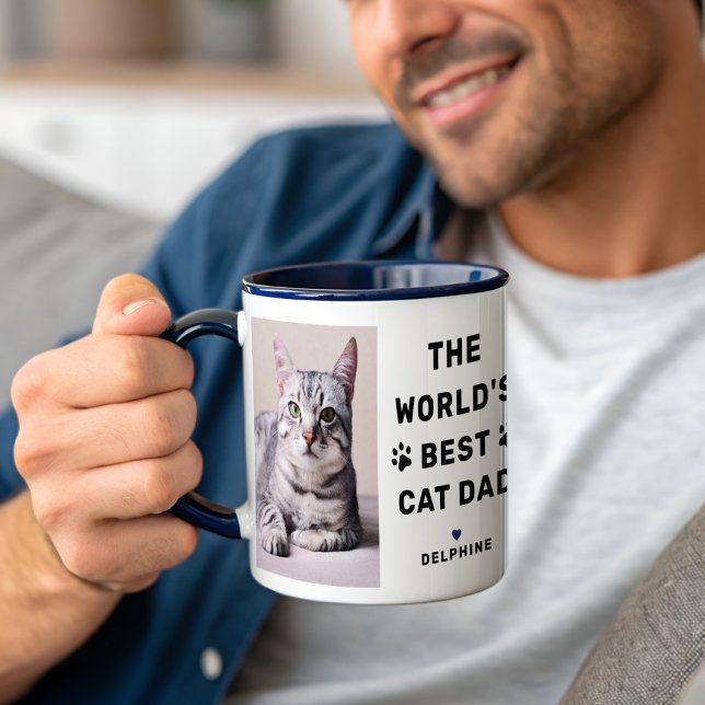 Mug Photo de Papa Chat le Meilleur du Monde Navy (Créateur téléchargé)