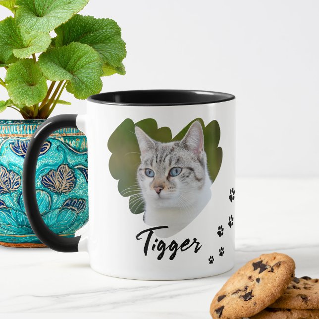 Mug Photo de patte en forme de cœur de compagnie (Custom Pet Photo Name Paw Prints Coffee Mug)