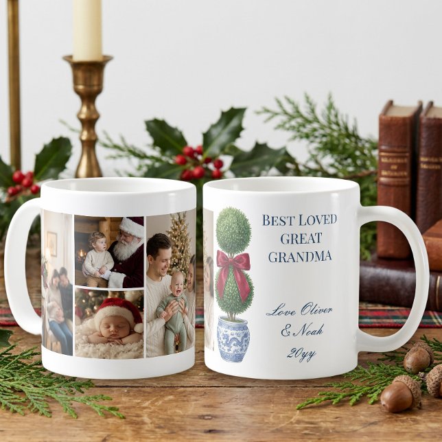 Mug Photo de petits-enfants avec topiaire grandmillenn (Photo Mug - Grandmillennial Topiary Chinoiserie holiday collection by Darling & May)