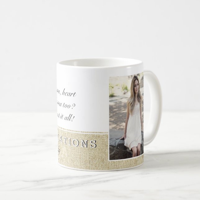 Mug Photo de remise de diplôme Félicitations écriture  (Devant droit)