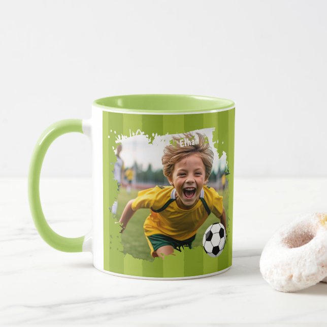 Mug Photo de soccer personnalisée - Nom et image perso (Avec donut)