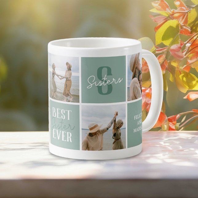 Mug Photo de soeur moderne Collage Vert (Créateur téléchargé)