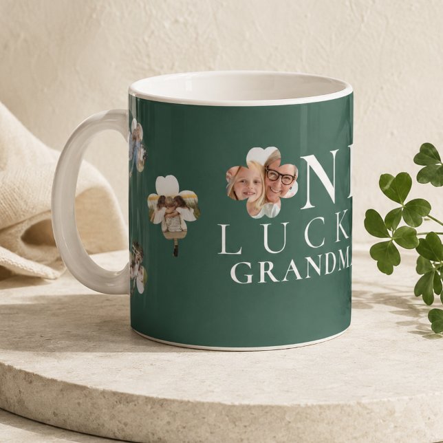 Mug Photo de Trèfle Vert Chanceux pour Mamie (Lucky Grandma Green Shamrock Photo Coffee Mug)