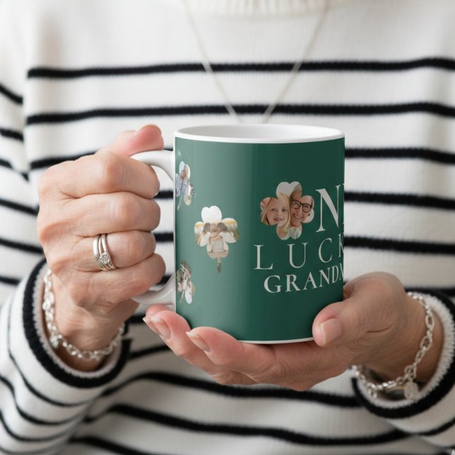 Mug Photo de Trèfle Vert Chanceux pour Mamie (Lucky Grandma Green Shamrock Photo Coffee Mug)