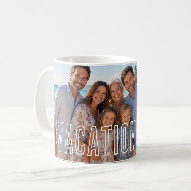 Mug Photo de vacances avec superposition de texte mode (Devant gauche)