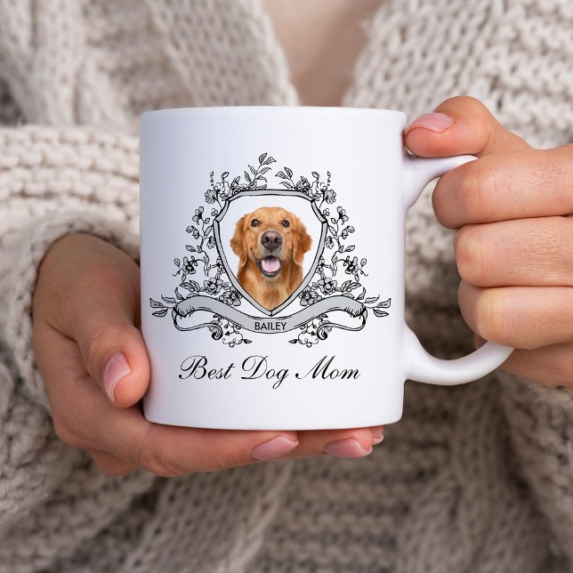Mug Photo de votre chien dans une crête florale | Meil (Créateur téléchargé)