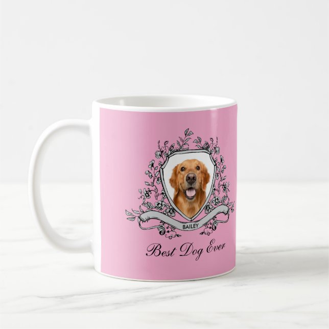 Mug Photo de votre chien dans une crête florale | Meil (Gauche)