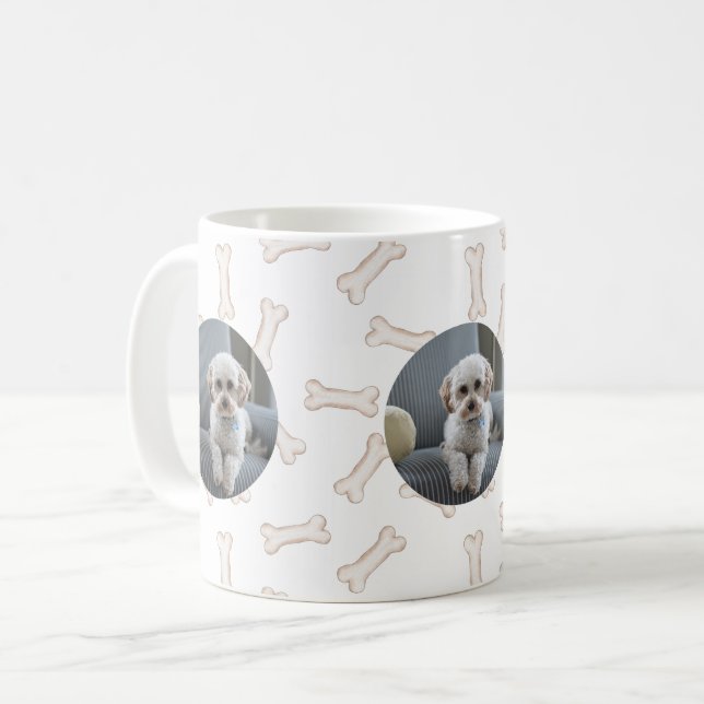 Mug Photo de votre chien Trois cadres Thème os de chie (Devant gauche)