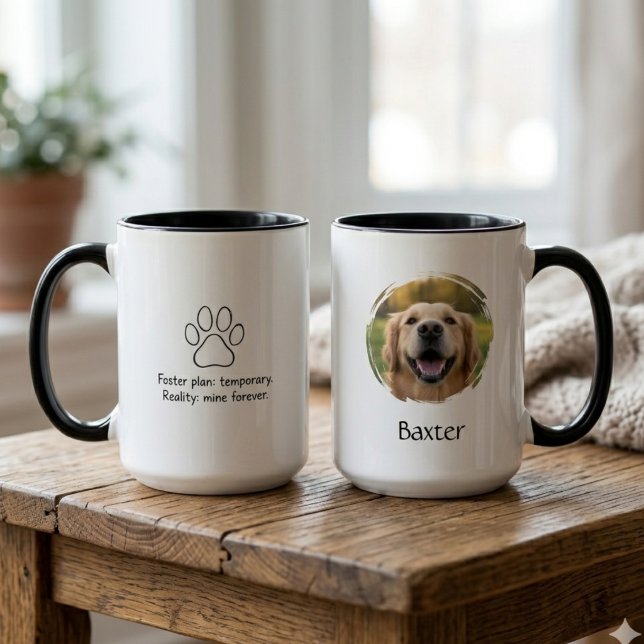 Mug Photo d'empreinte de patte d'échec de parrainage (Sweet foster fail mug with a pet photo for a rescue mom celebrating a forever home.)