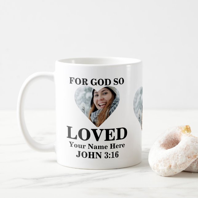 Mug Photo du coeur personnalisée Christian Bible Verse (Avec donut)