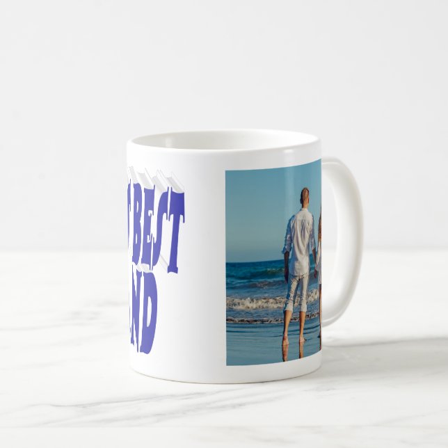 Mug Photo du mari avec texte bleu (Devant droit)