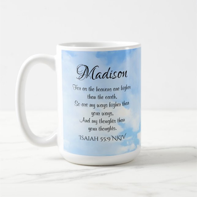 Mug Photo d'une Bible Ciel Bleu Nom du couplet et init (Gauche)