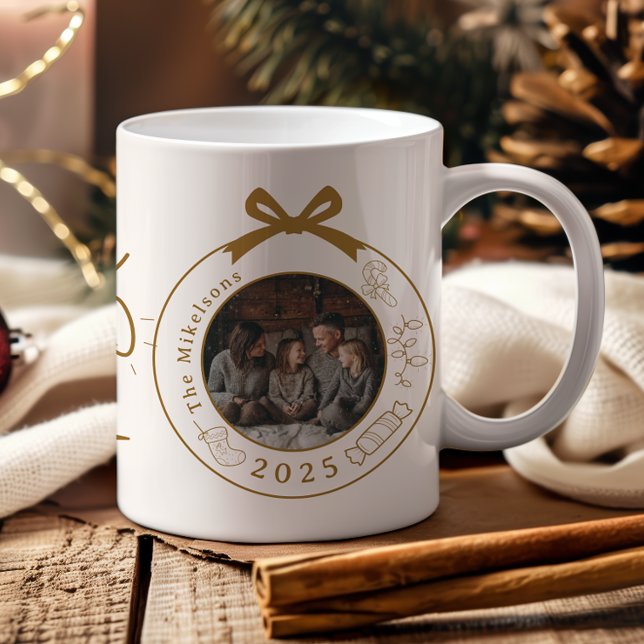 Mug Photo Elegant Gold Line Art Christmas (Créateur téléchargé)