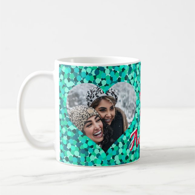 Mug Photo en forme de cœur Teal Sparkle (Gauche)