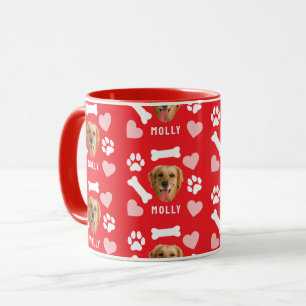 Mug Photo et nom de chien personnalisé Cœurs roses rou