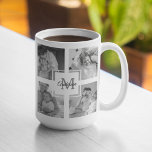 Mug Photo Famille Collage tendance Noir & Blanc Initia<br><div class="desc">Voici notre collection branchée Cinq photos de famille noir et blanc avec initial en centre. Ce collage personnalisé et élégant est le moyen idéal de présenter les souvenirs chéris de votre famille d'une manière moderne et élégante. Doté d'un élégant jeu de couleurs noir et blanc, ce collage vous permet de...</div>