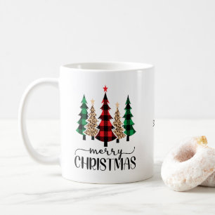 Mug Photo Joyeux Noël Rouge Vert Plaid Arbres