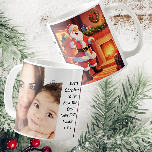 Mug Photo Maman Et Bébé | Père Noël livre des présents (Front, Side And Back View)