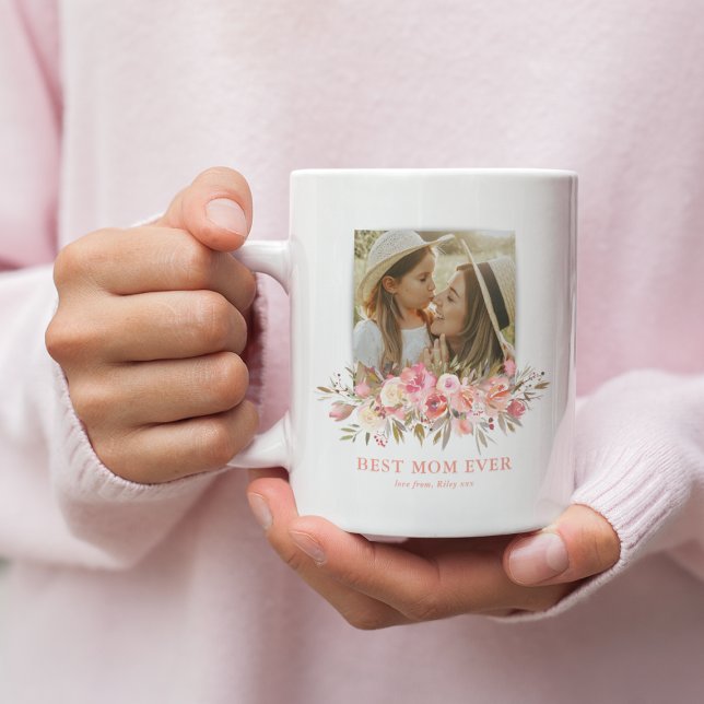 Mug Photo Meilleure Maman Florale Rose (Créateur téléchargé)