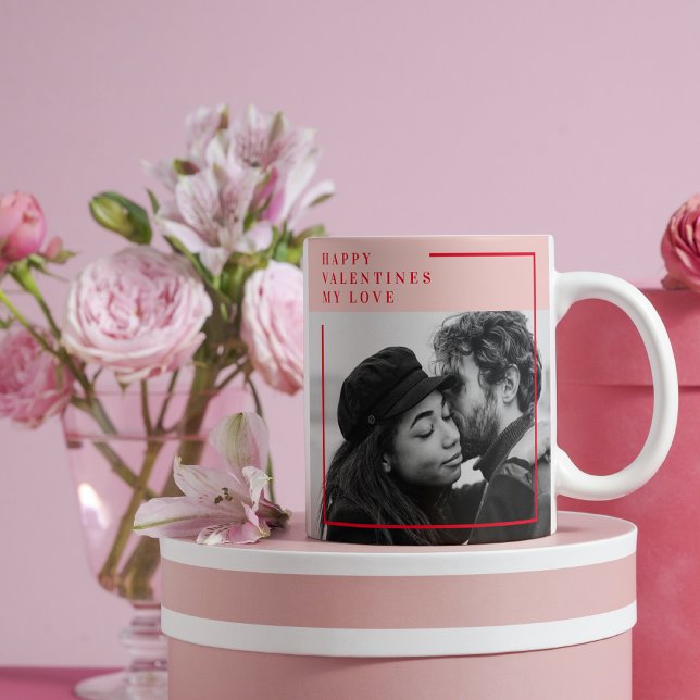 Mug Photo moderne | Cadeau de Valentines Rouge et Rose (Créateur téléchargé)