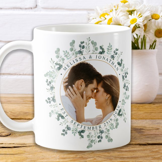 Mug Photo moderne Eucalyptus Mariage personnalisé (Créateur téléchargé)