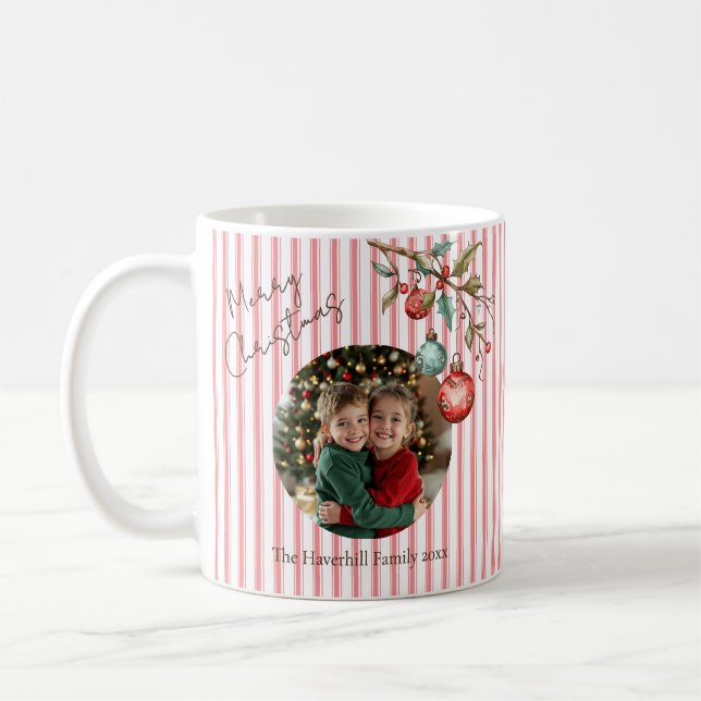 Mug Photo moderne Noël Preppy Pink Stripe (Gauche)