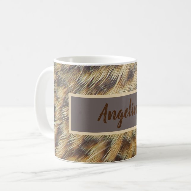 Mug Photo Motif animal Brown et plumes d'or (Devant gauche)
