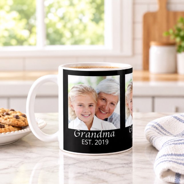 Mug Photo Noir Script Grand-mère Établie  (Créateur téléchargé)