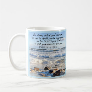 Mug Photo Ocean Courage Bible Verse Nom bleu