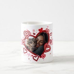 Mug photo personnalisée avec cadre de coeur romant