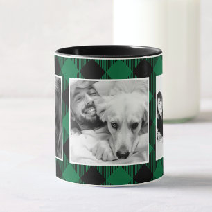Mug Photo personnalisée Buffalo Plaid Motif vert Noël