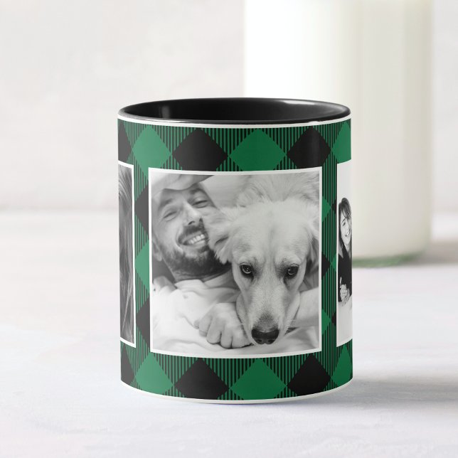 Mug Photo personnalisée Buffalo Plaid Motif vert Noël (Créateur téléchargé)