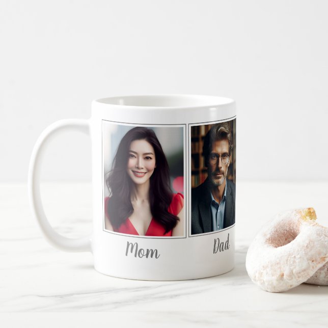 Mug Photo personnalisée Dark Grey Maman Papa Fils Fill (Avec donut)