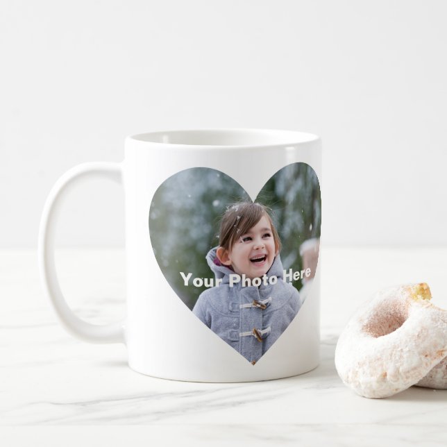 Mug photo personnalisée en forme de coeur (Avec donut)