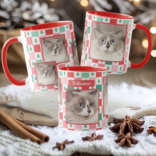 Mug Photo personnalisée et nom chat animal de compagni (Custom Photo and Name Christmas Pet Cat Mug)