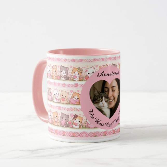 Mug Photo personnalisée & nom "Meilleure maman de chat (Devant gauche)